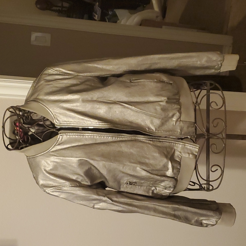 Catherine Malandrino Metallic Gold Bomber Jacket